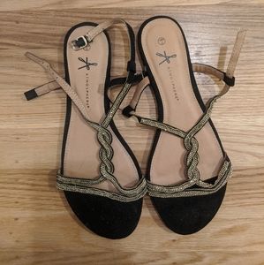 Black & gold flat sandals